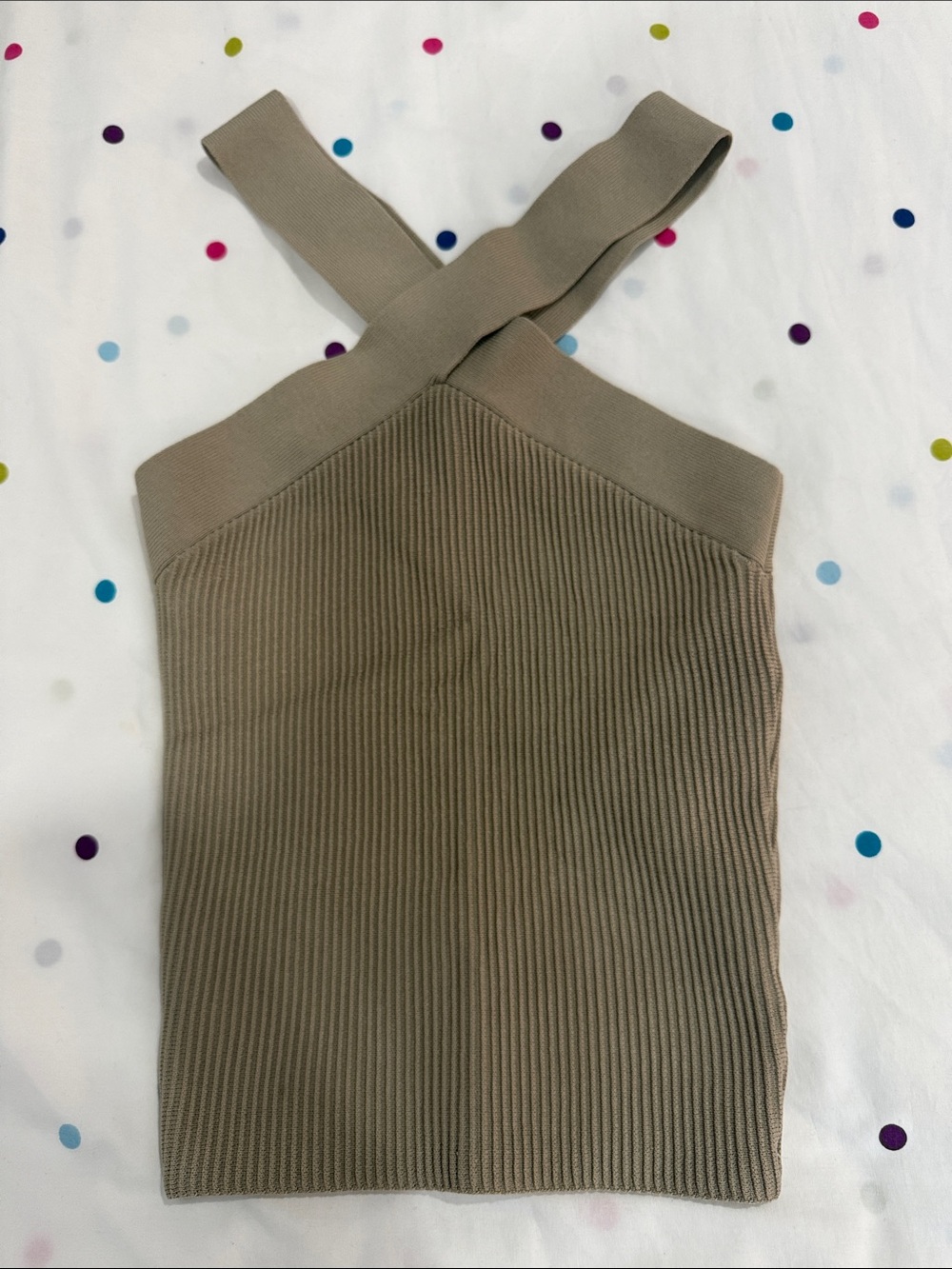 Aritzia Babaton Sculpt Cross Knit Ribbed Top - Taupe XS
